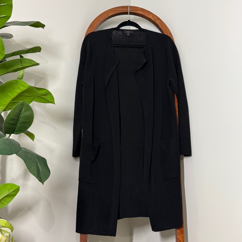 J. Crew SMALL Black Juliette Collarless Sweater Blazer in Linen Blend AM561